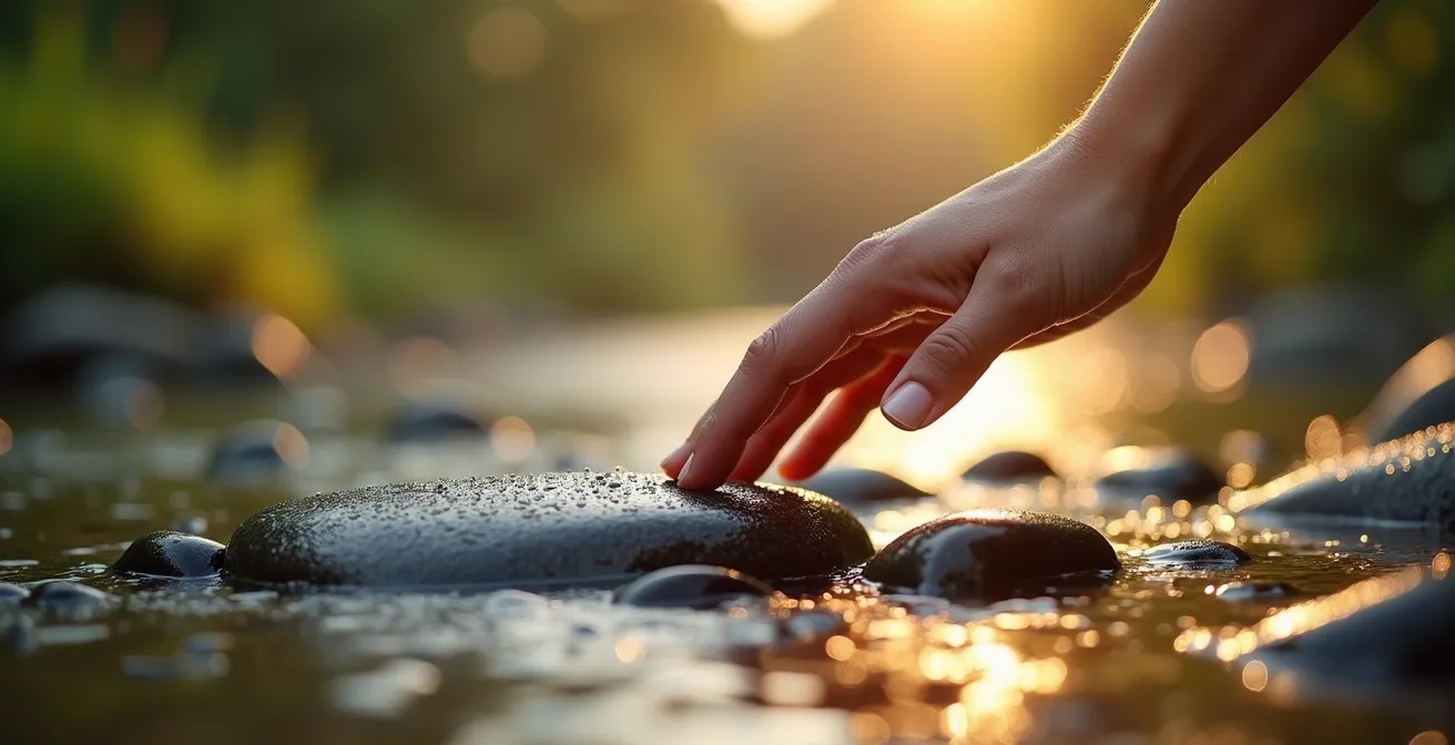 Mano umana che percepisce sottili vibrazioni energetiche simboleggiando la sensibilità ai micro-cambiamenti